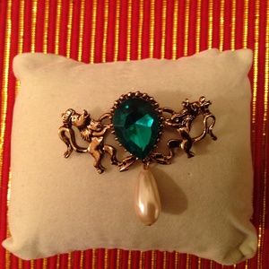 Antique Looking Faux Pearl and Stone Brooch